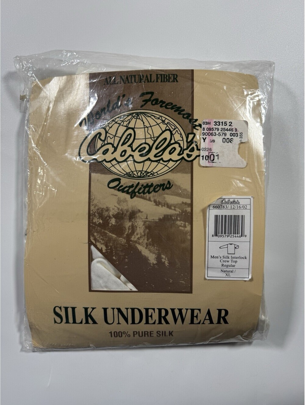 Cabela’s Men’s 100% Silk Interlock Long Sleeve Crew Top XL Natural NOS 2002